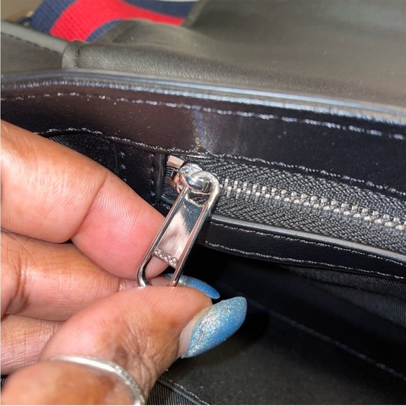 Monogram  Canvas NON DESIGNER Black Messenger Bag with Red and Blue Strap - Picture 7 of 8